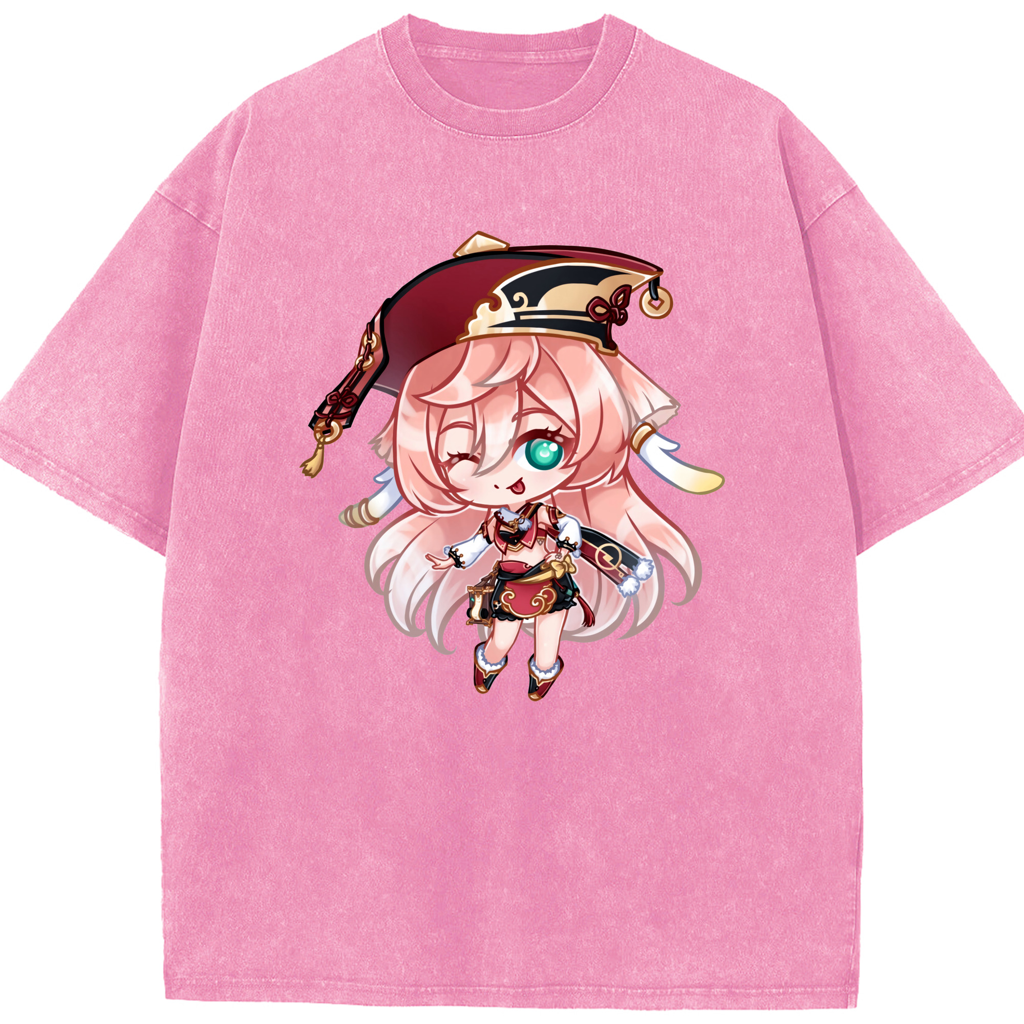 げんし神 ヤンフェイ genshin Yanfei 綿100% ヴィンテージ風 半袖Tシャツ（フロントプリント）